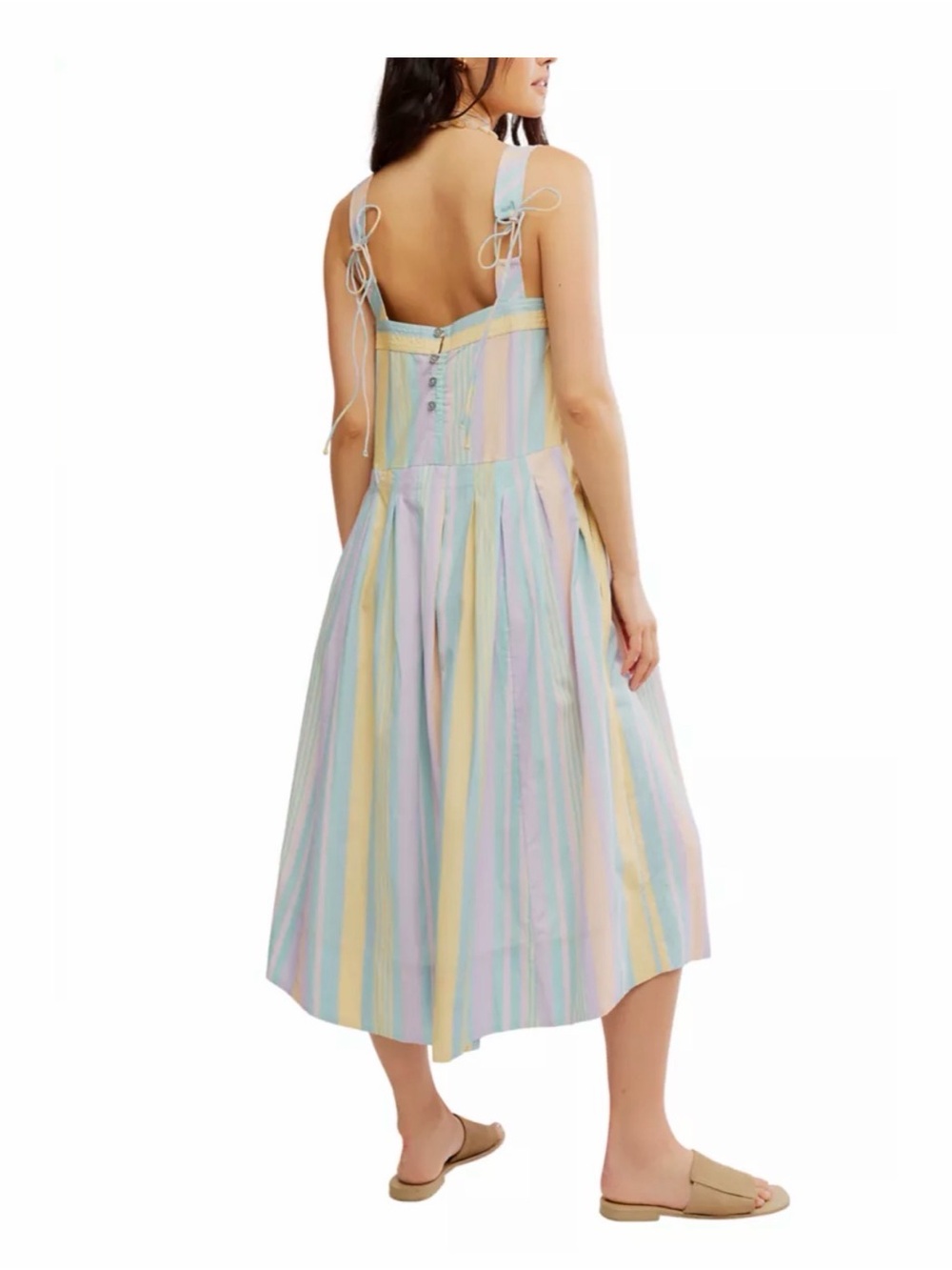Free People Primavera Stripe Cotton Midi Dress Pastel Boho XS